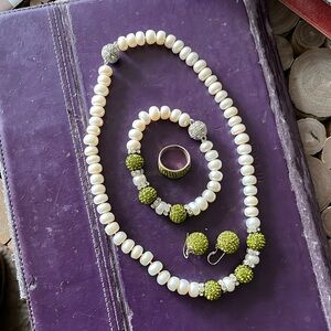 Necklace bracelet earrings and ring